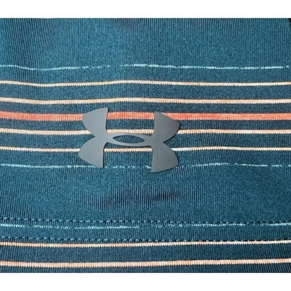 Under Armour Mens Size XL Polo Shirt Green Orange Striped Bald Mountain Golf - Picture 14 of 14